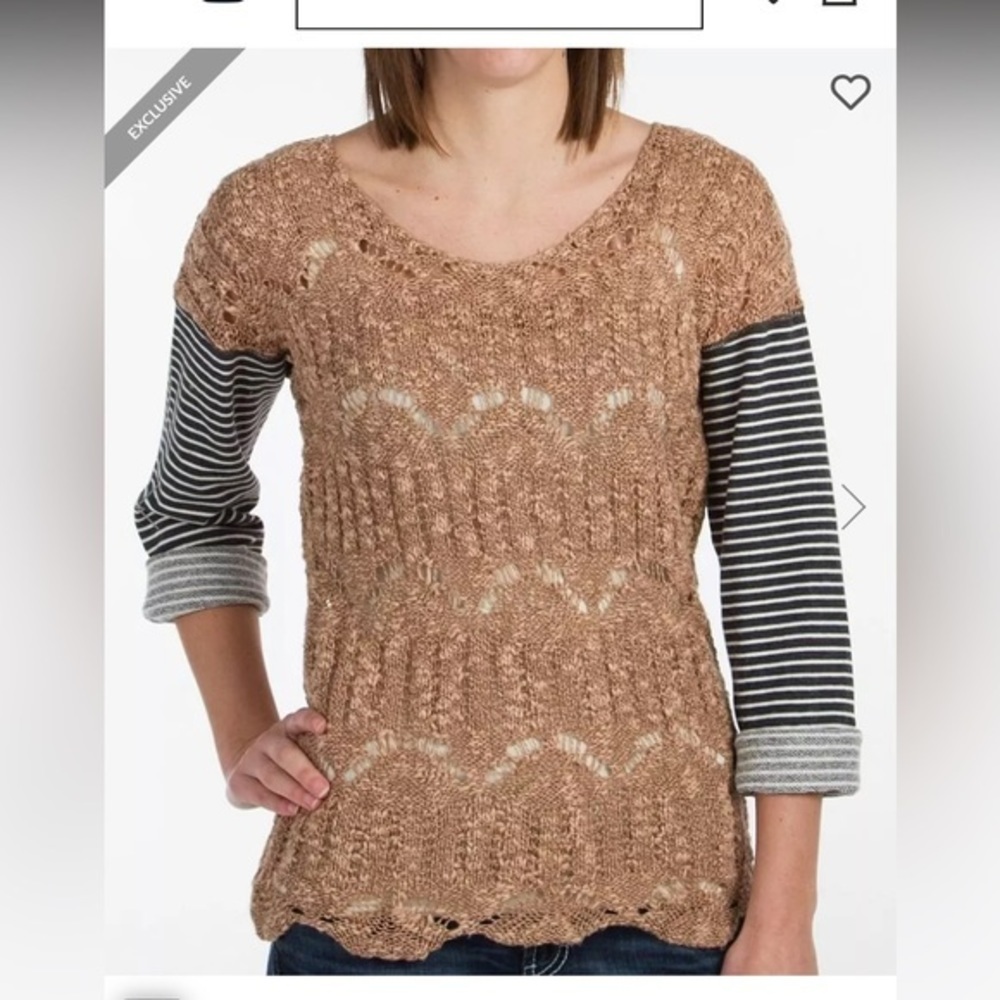 BKE brand Knit Sweater with stripped 3/4 sleeve detail